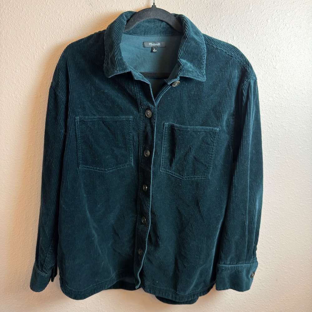 Madewell Kentwood Oversized Womens Corduroy Shirt Jacket Dark Teal/Green Size M